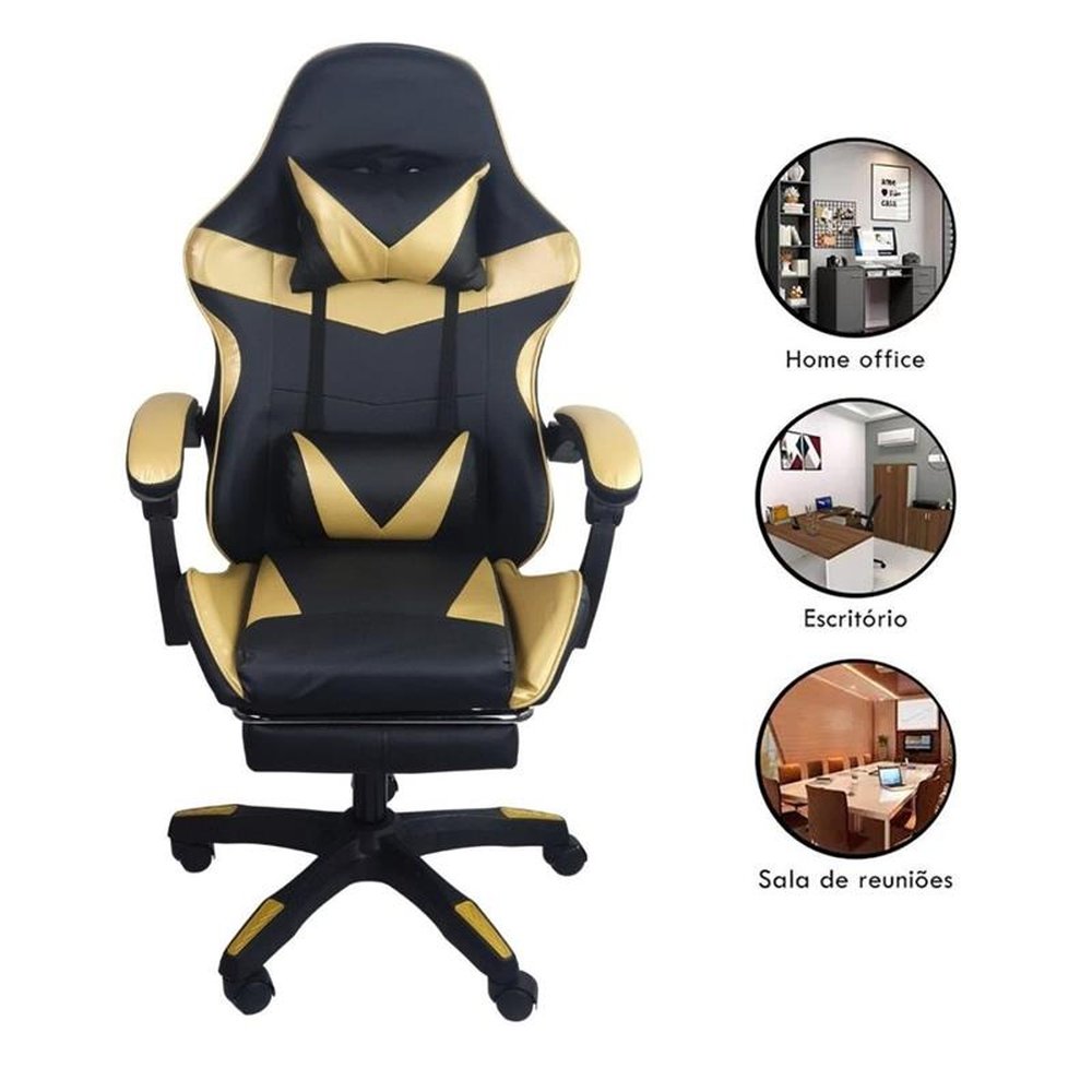 Cadeira Gamer Stillus Ergonômica Com Apoio Para Os Pés - Dourada