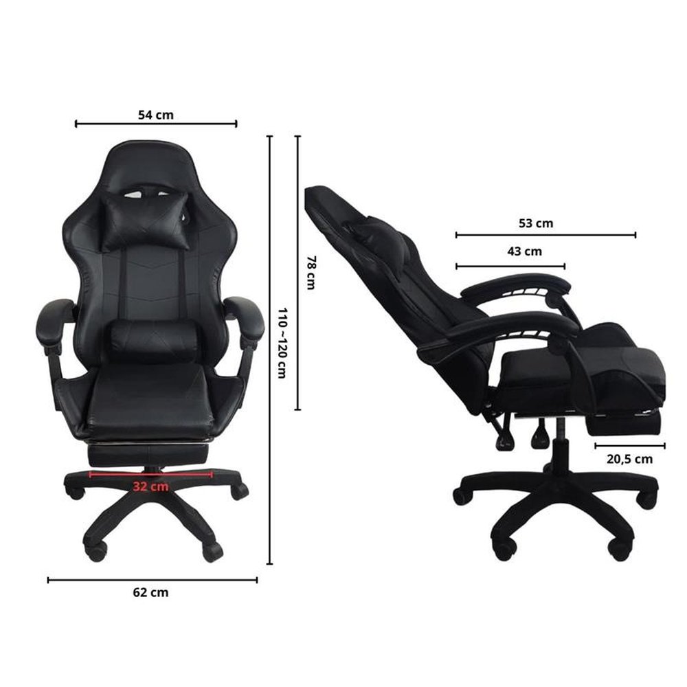 Cadeira Gamer Stillus Ergonômica Com Apoio Para Os Pés - Preto