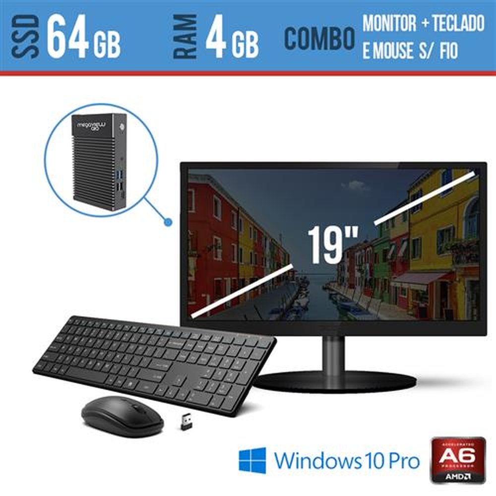 Computador All In One 19 Pol 4gb Win Pro Ssd Tec Mouses/Fio Megaview K1 Ssd64gb