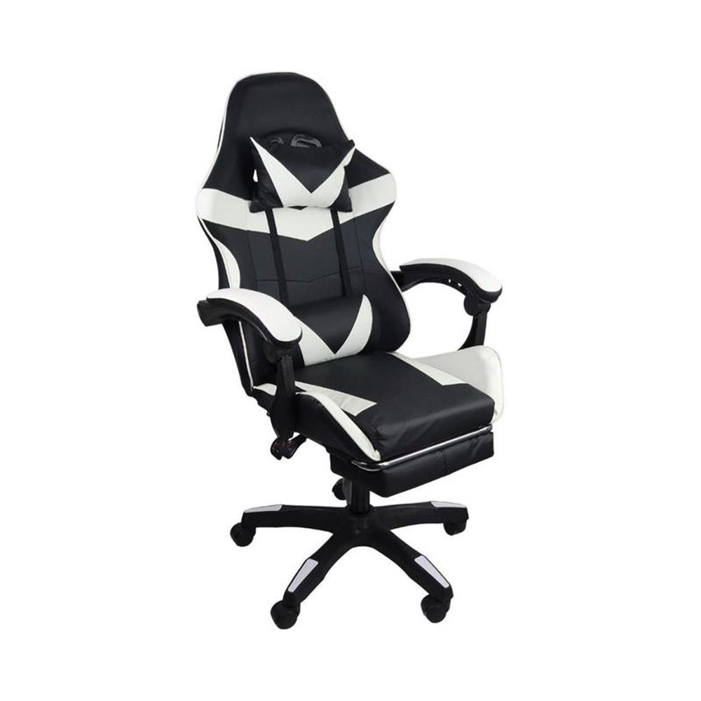 Cadeira Gamer Stillus Ergonômica Com Apoio Para Os Pés - Preta e Branca