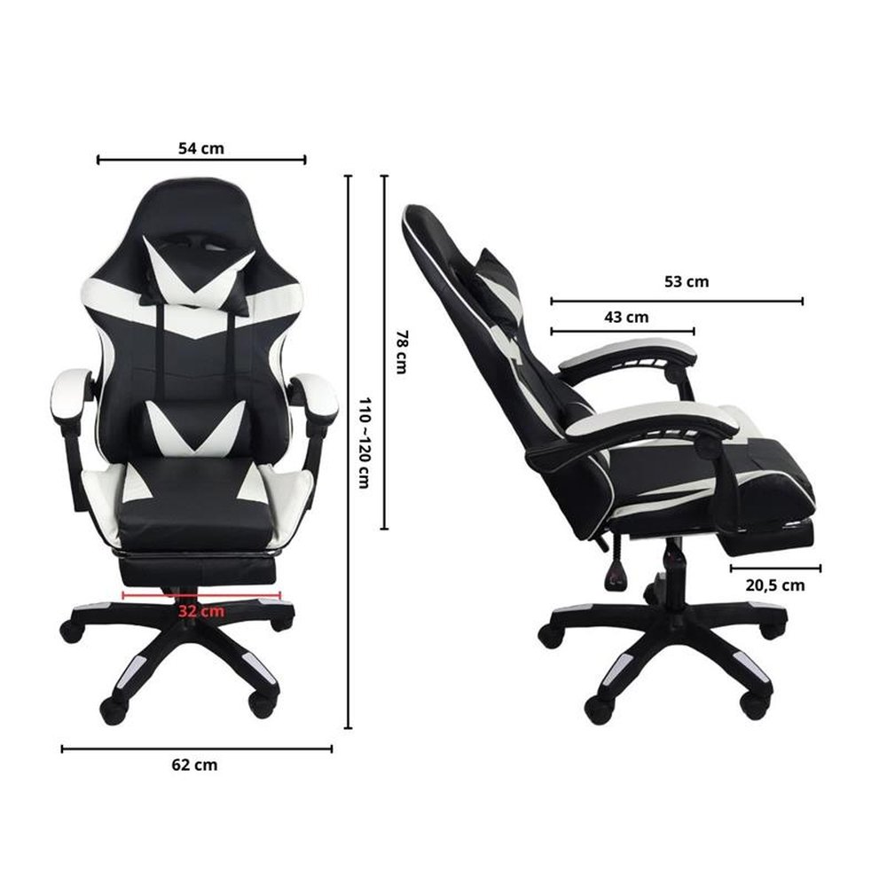 Cadeira Gamer Stillus Ergonômica Com Apoio Para Os Pés - Preta e Branca