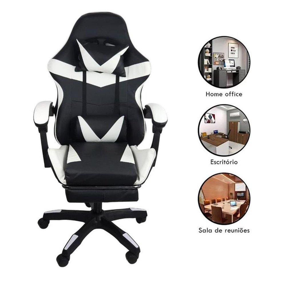 Cadeira Gamer Stillus Ergonômica Com Apoio Para Os Pés - Preta e Branca