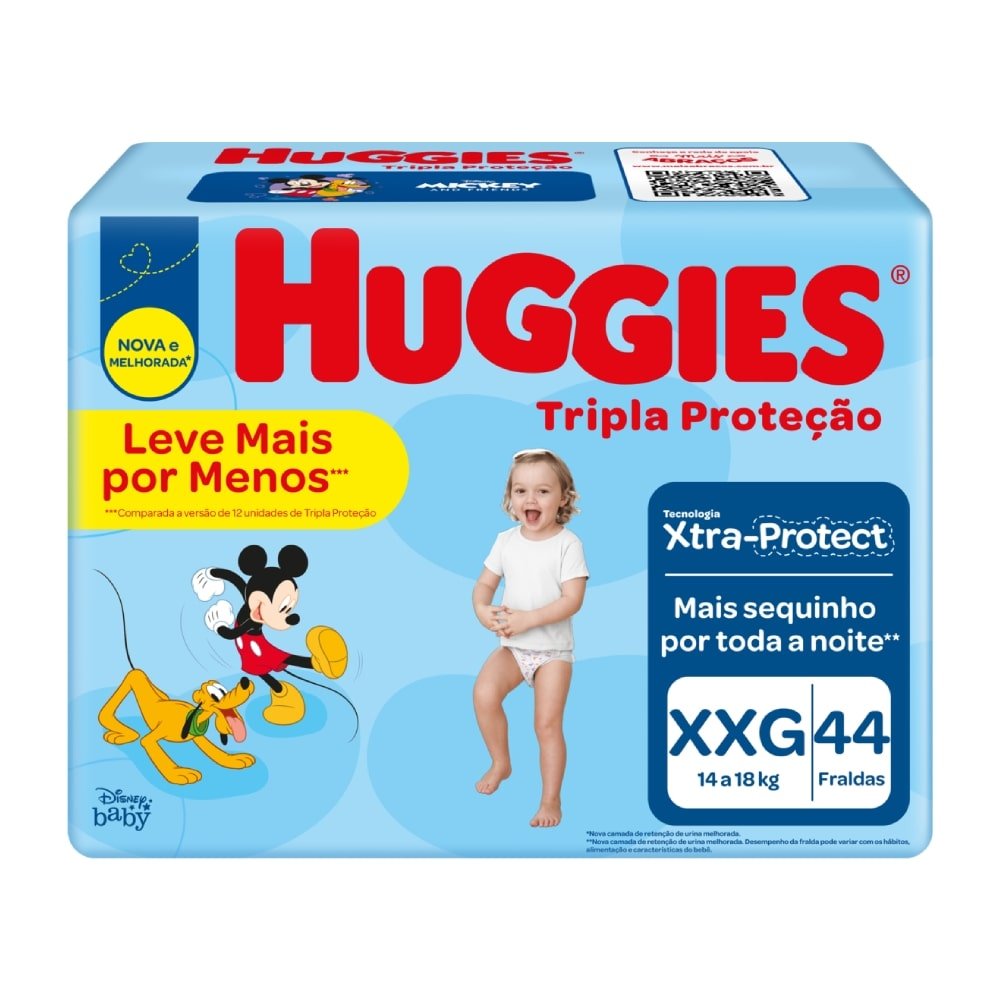 Fralda Descartável Huggies Tripla Proteção Mega+ Tamanho XXG - 4 Pacotes com 44 Fraldas - Total de 176 Tiras