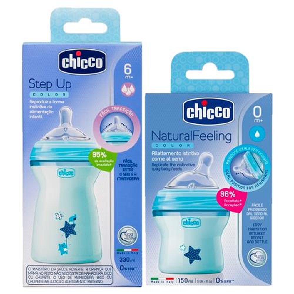 Mamadeira Chicco Step Up Azul | Kit com 2 Peças de 150ml e 330ml