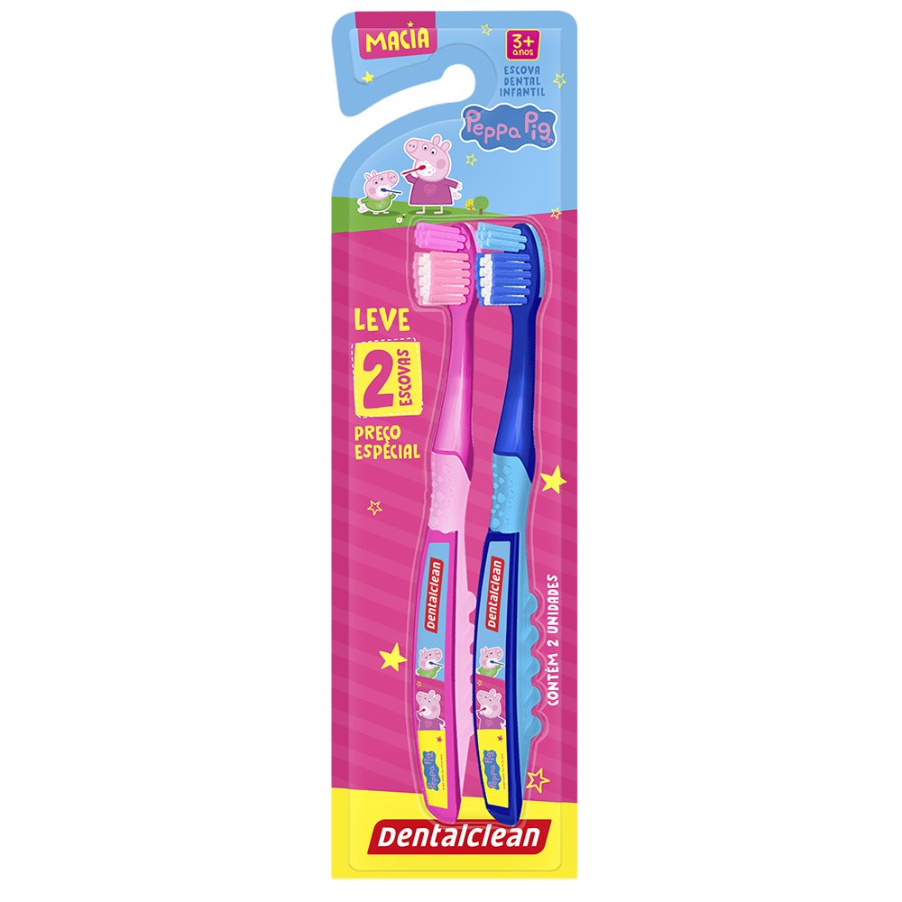 Escova Dental Infantil Macia Peppa Pig Dentalclean 2 Unidades