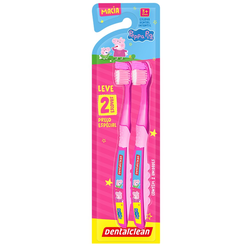 Escova Dental Infantil Macia Peppa Pig Dentalclean 2 Unidades