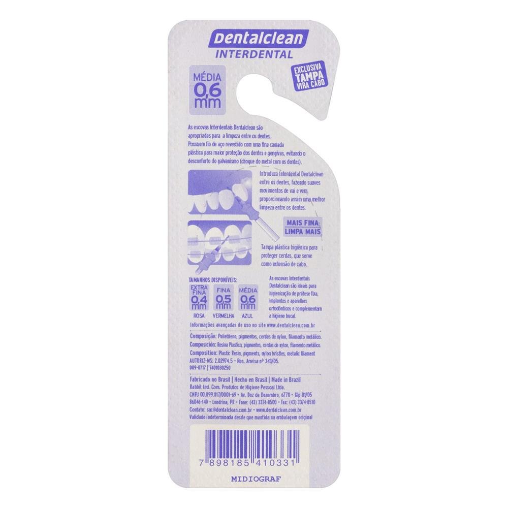 Escova Interdental Cilíndrica Média Dentalclean 0,6mm 4 Unidades
