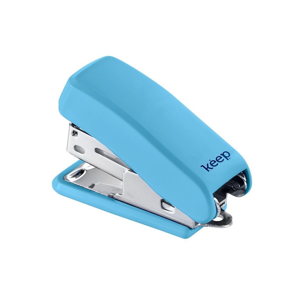 Mini Grampeador 15 Folhas Azul Blister de 500 Grampos 26/6 Keep - EI165