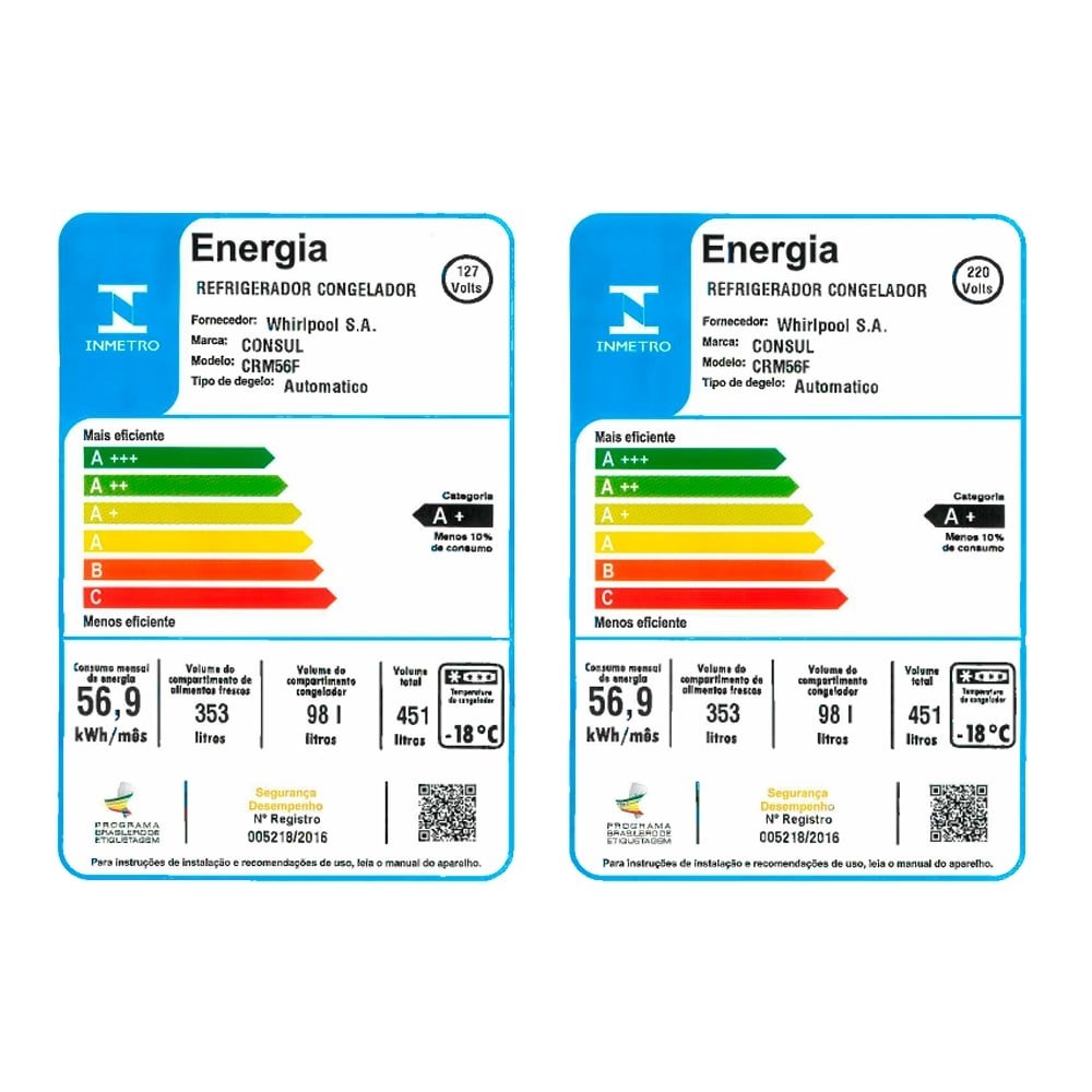 Geladeira/Refrigerador Consul 451 Litros CRM56FB - 2 Portas, Frost Free, Branco, 110V