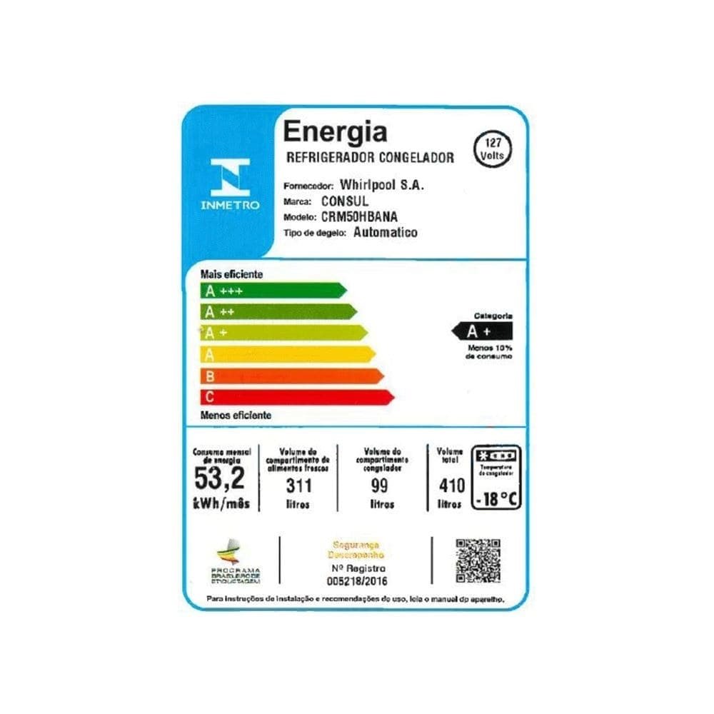 Refrigerador Consul 410 Litros CRM50FB - 2 Portas, Frost Free, Branco, 220V