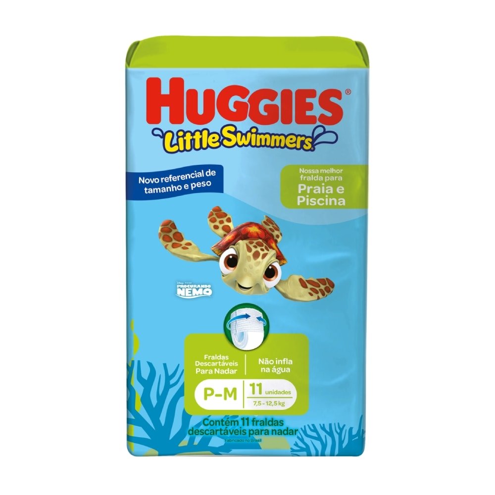 Fralda Descartável Huggies Praia e Piscina Little Swimmers Tamanho P/M - 8 Pacotes com 11 Fraldas - Total 88 Tiras