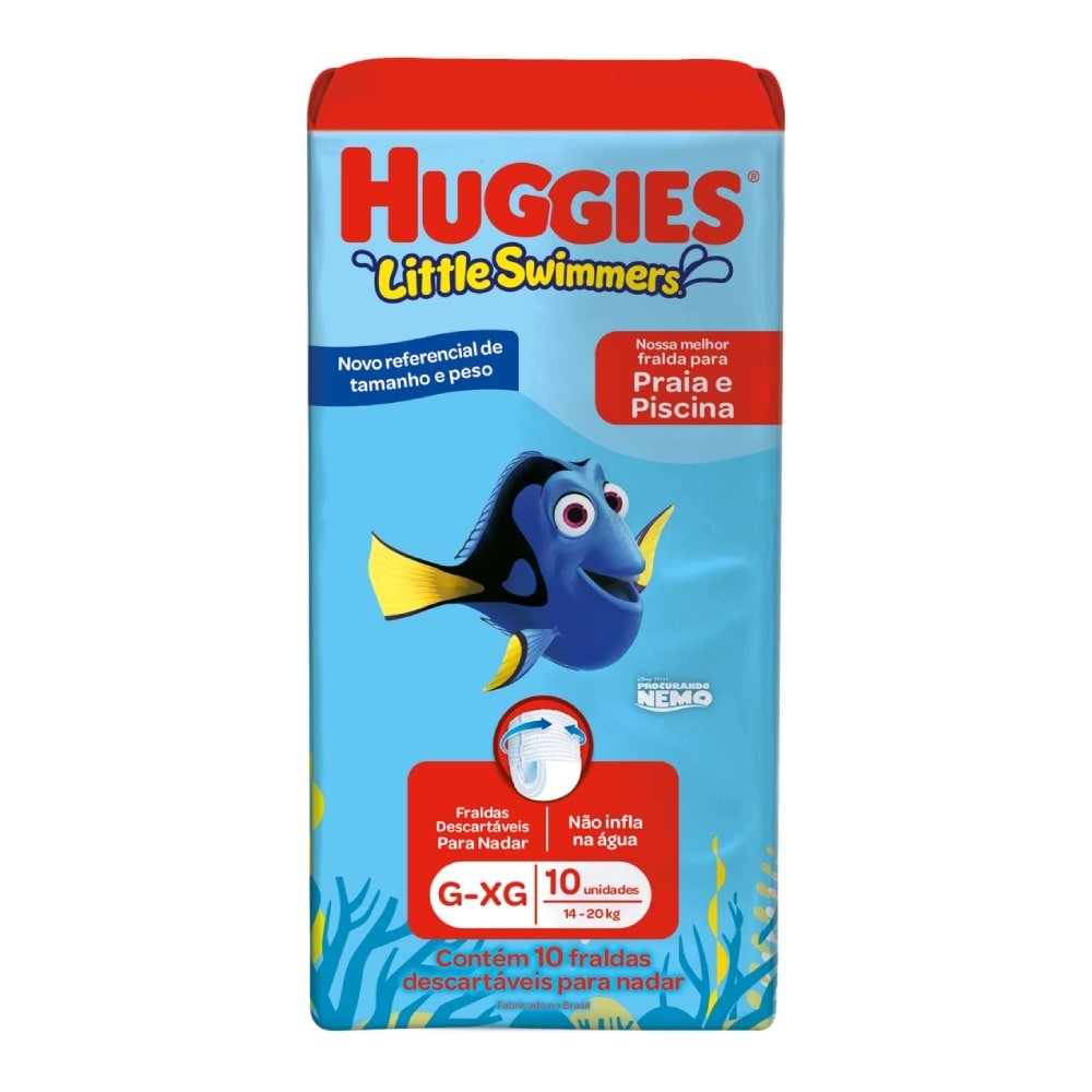 Fralda Descartável Huggies Praia e Piscina Little Swimmers Tamanho G/XG - 8 Pacotes com 10 Fraldas - Total 88 Tiras
