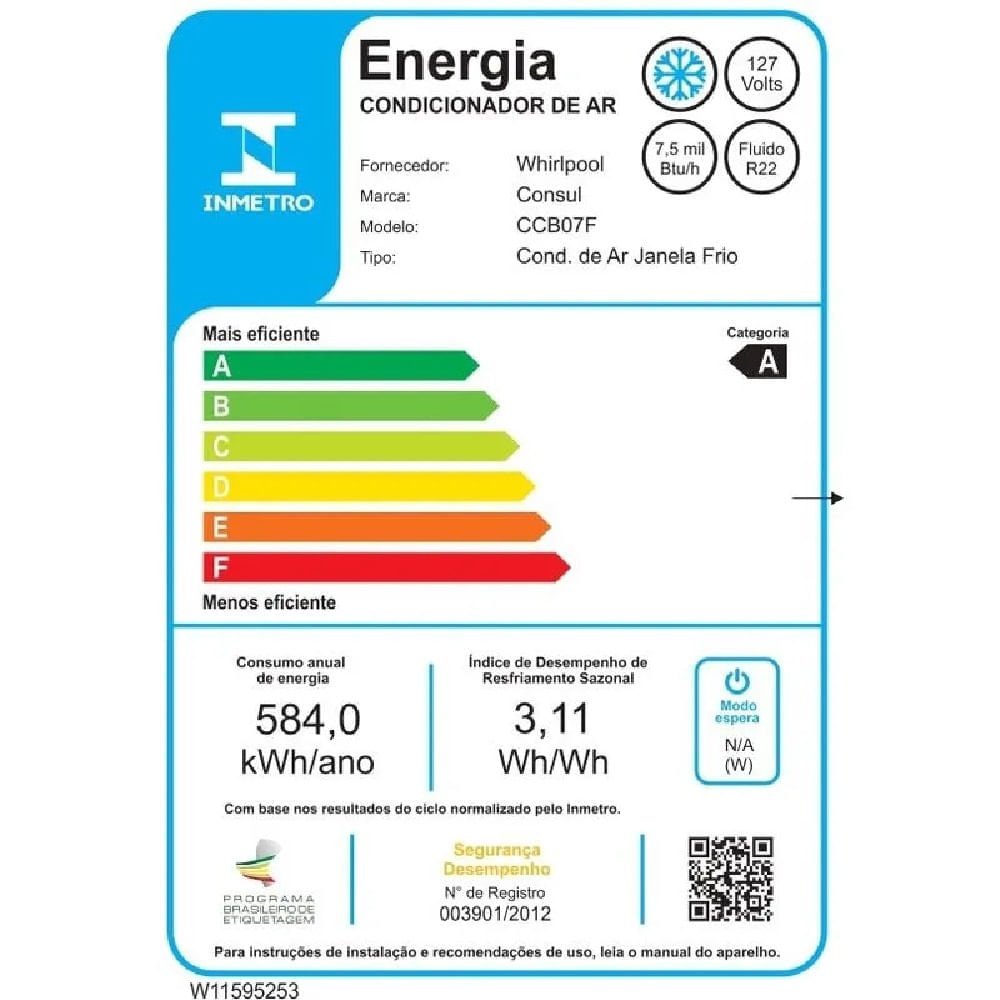 Ar Condicionado Janela Consul 7500 BTU/h Frio Mecânico CCB07FBANA ¿ 127 Volts