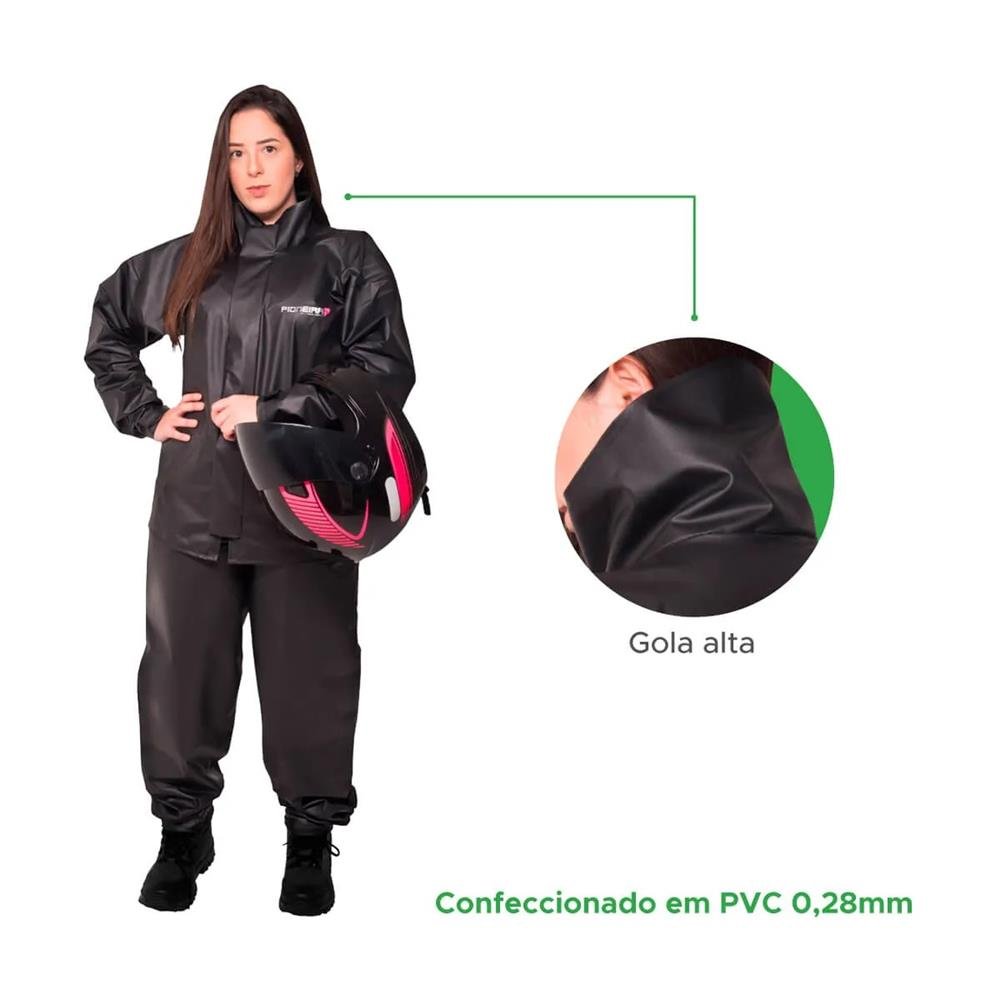 Capa De Chuva Motoqueiro Moto 100% Impermeável Pvc Feminino Tamanho GG