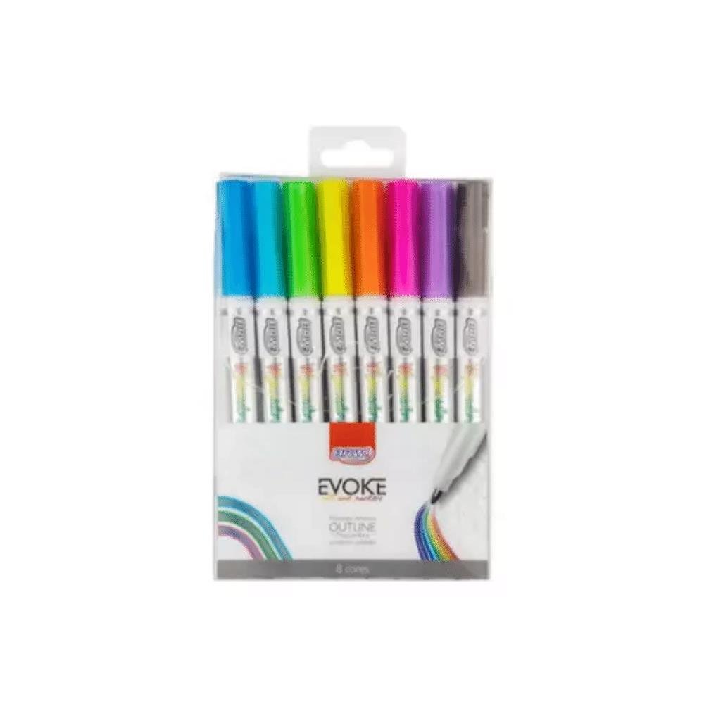 Marcador Artistico BRW Evoke Outline 8 Cores - Traço Prata e Contorno Colorido