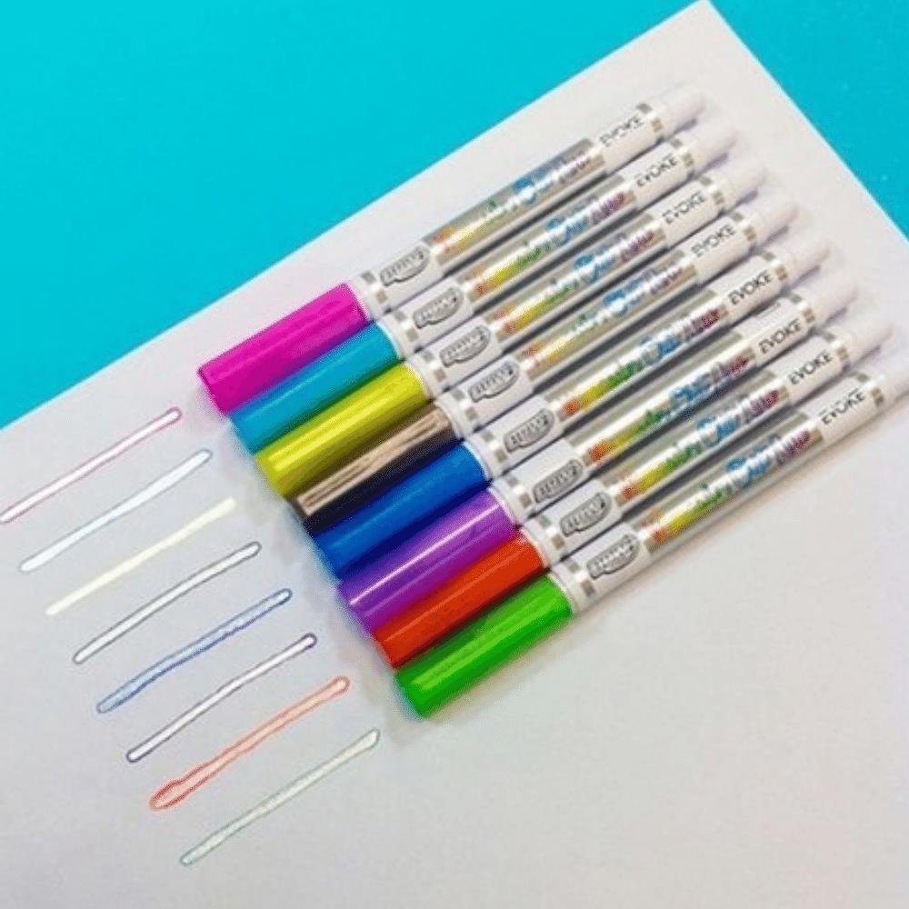 Marcador Artistico BRW Evoke Outline 8 Cores - Traço Prata e Contorno Colorido