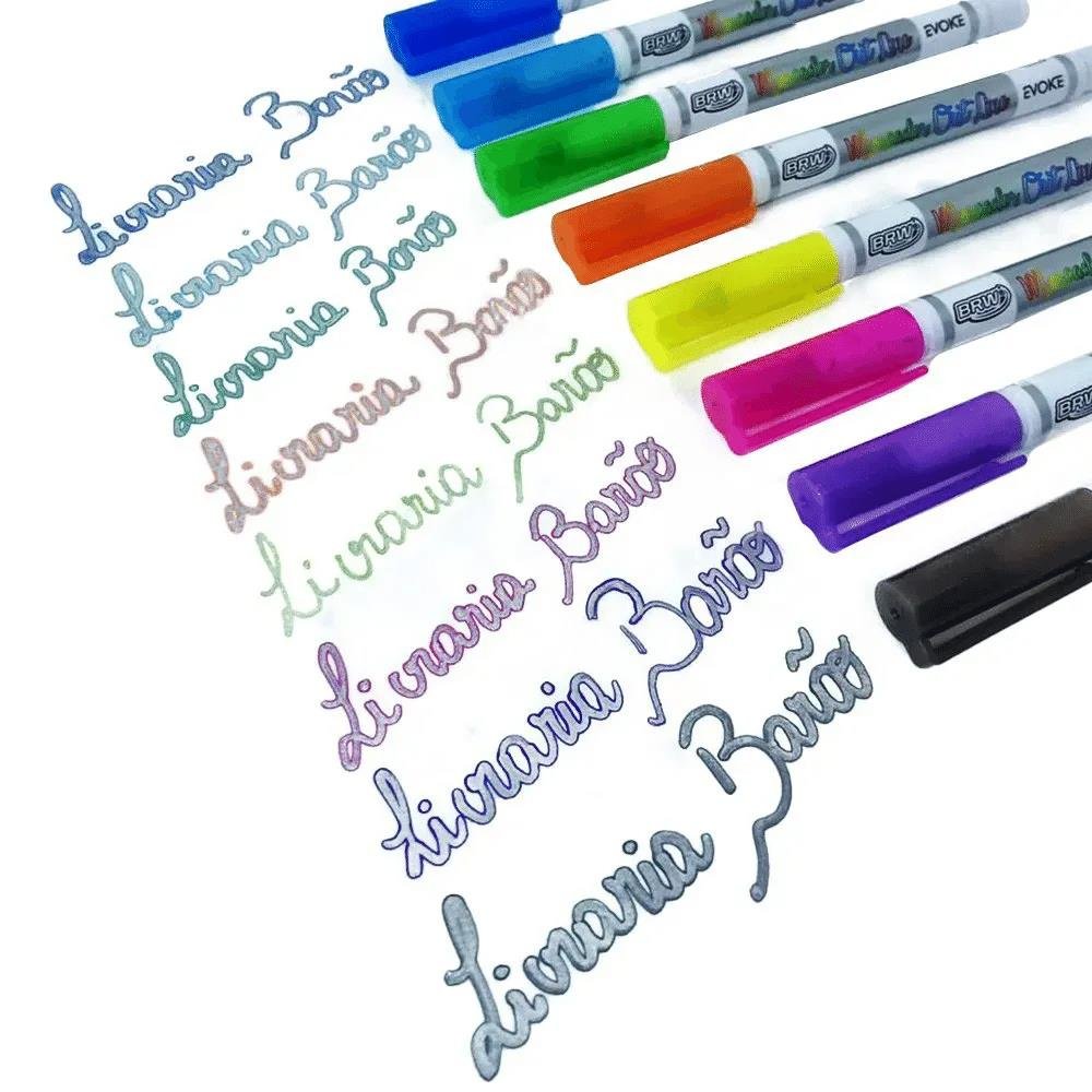 Marcador Artistico BRW Evoke Outline 8 Cores - Traço Prata e Contorno Colorido