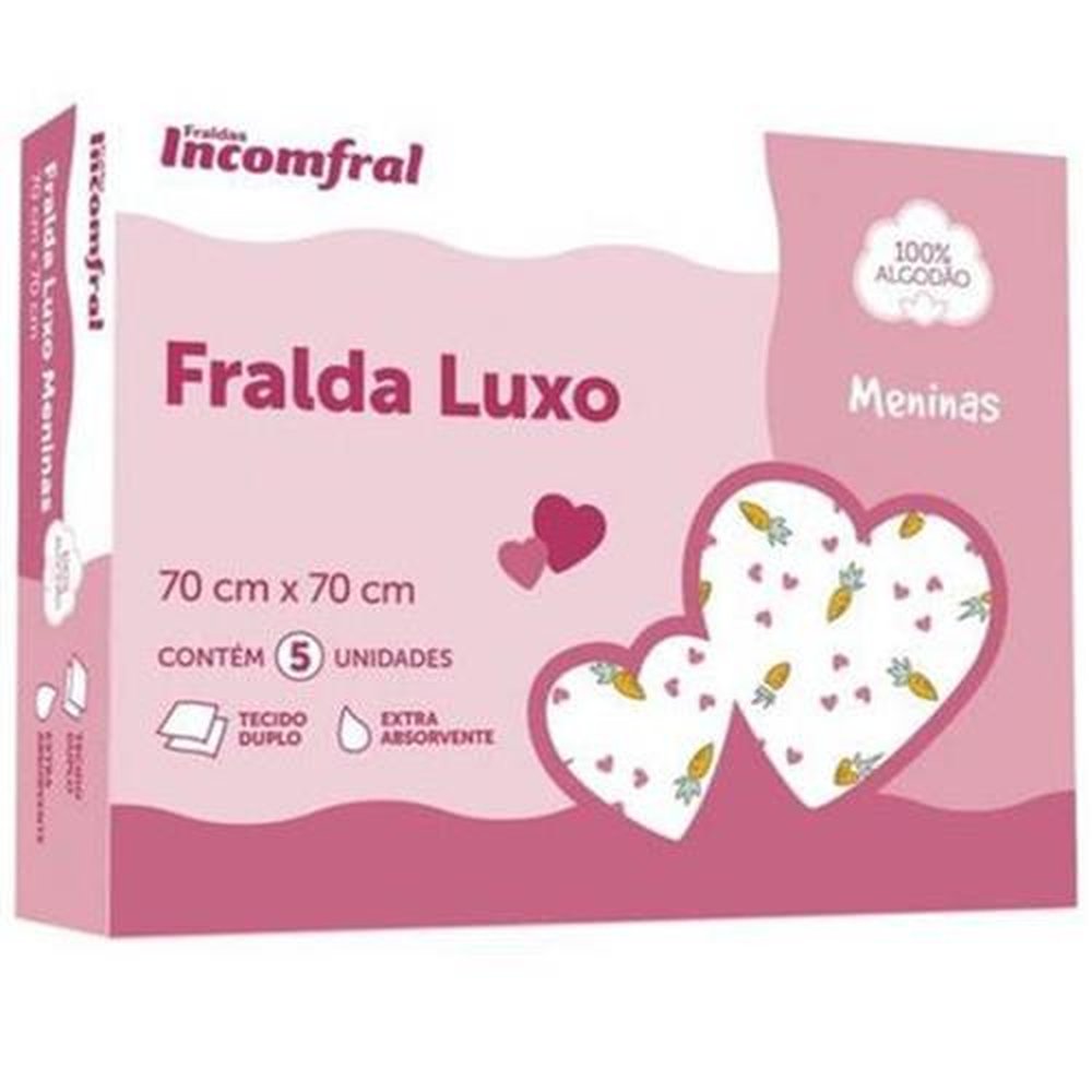 Fralda Incomfral Luxo - Estampada - Feminina - 70cm x 70cm - Pacote com 5