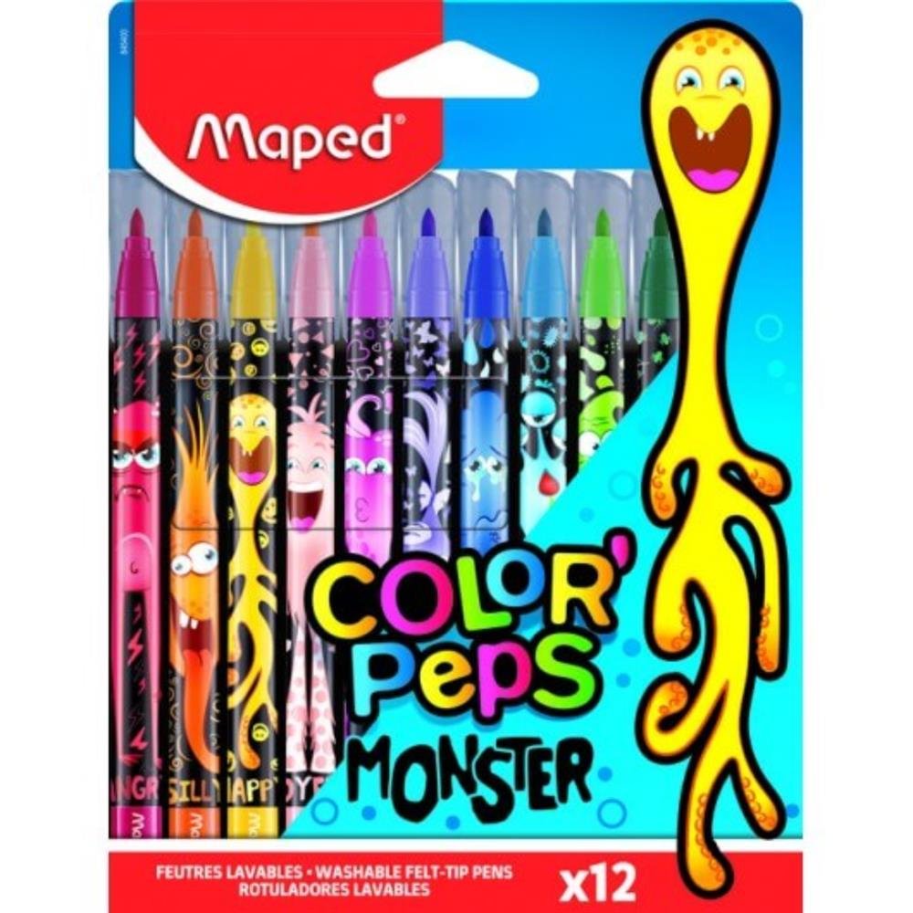 Caneta Hidrografica Maped Color Peps Monster 12 Cores