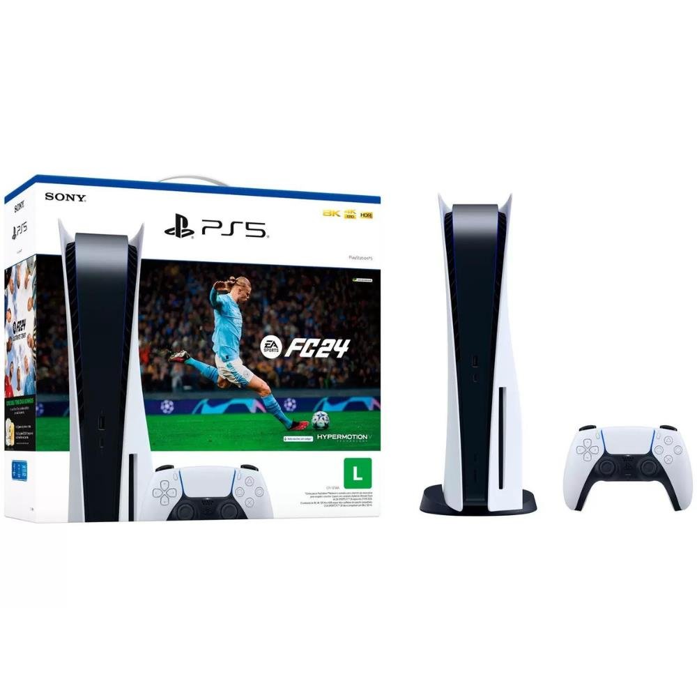Console Sony Playstation 5 + EA Sports FC 24825GB 4K + saída 120Hz e 8k, Tempest 3D Audio Tech