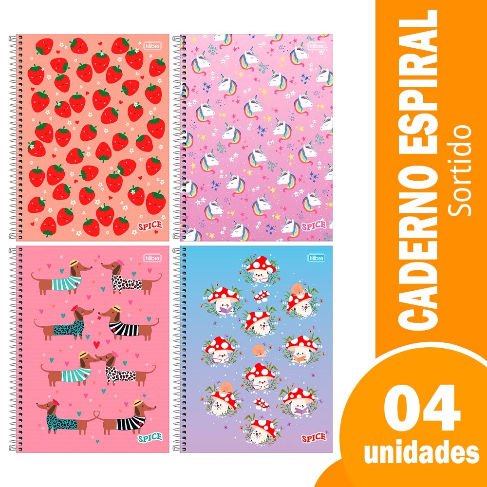 Caderno Espiral Tilibra Universitário - Capa Dura 01 Matéria Spice Feminino 80 Folhas - Embalagem com 4 Unidades