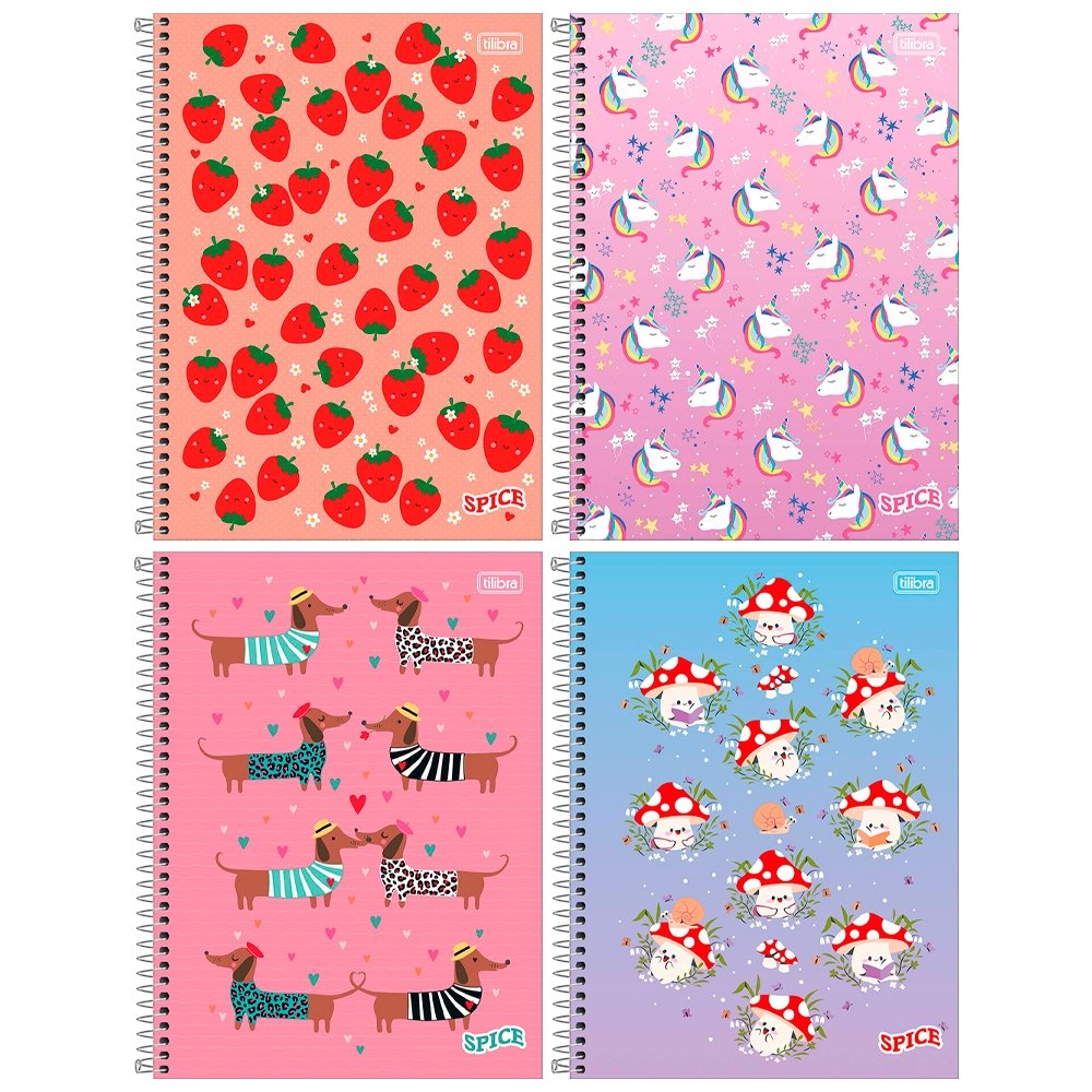 Caderno Espiral Tilibra Universitário - Capa Dura 01 Matéria Spice Feminino 80 Folhas - Embalagem com 4 Unidades