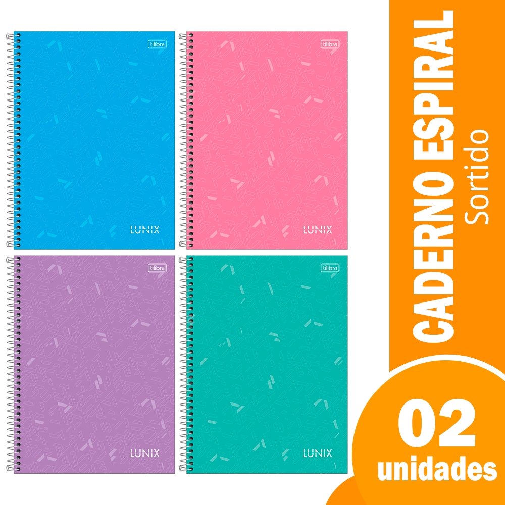 Caderno Espiral Universitário Capa Dura 16 Matérias Tilibra Lunix 256 Folhas - Embalagem com 2 Unidades