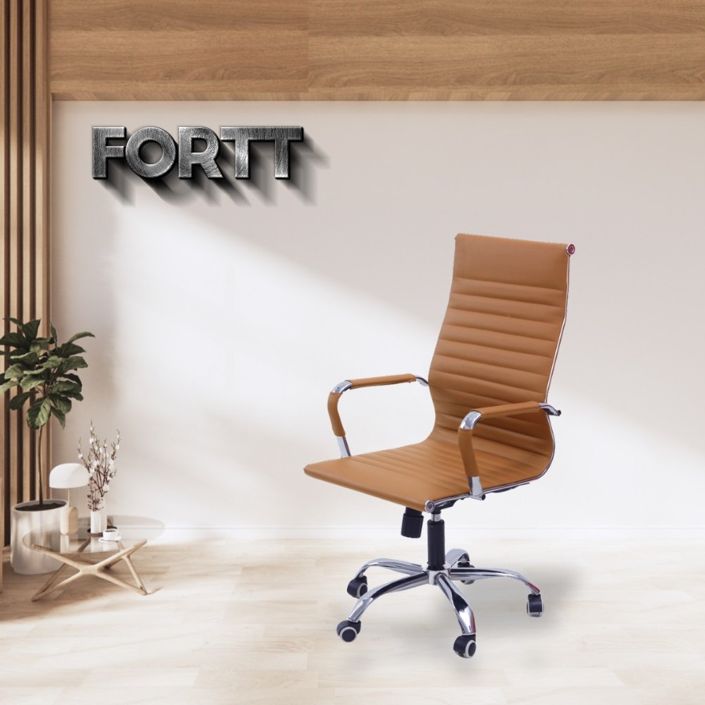Cadeira de Escritorio Esteirinha Base Cromada com Rodinha Fortt Praga Marrom - CEF02-M