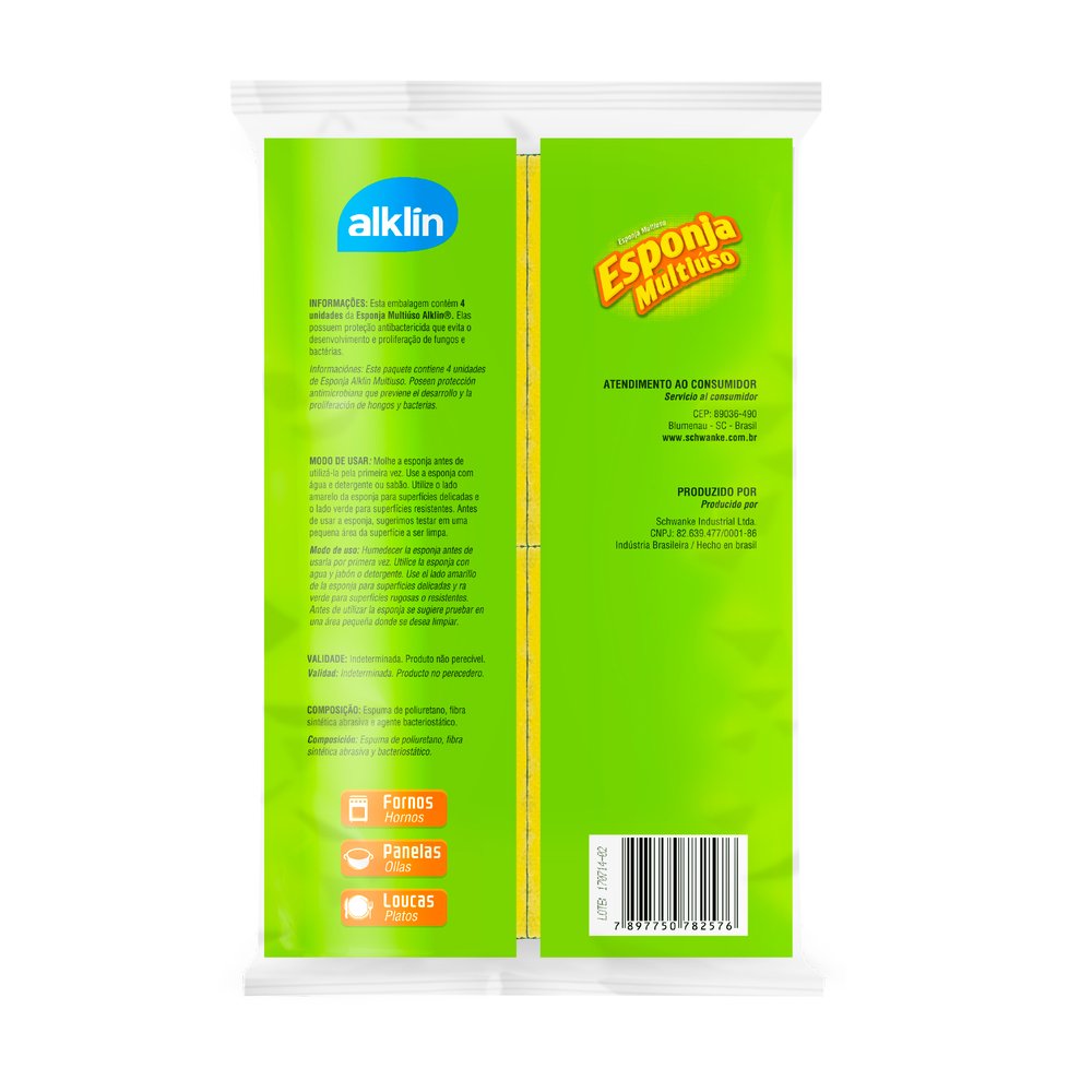 Esponja Multiúso - Abrasivo Dupla face Com 4 unidade - Acompanha Caixa Display Marca Alklin