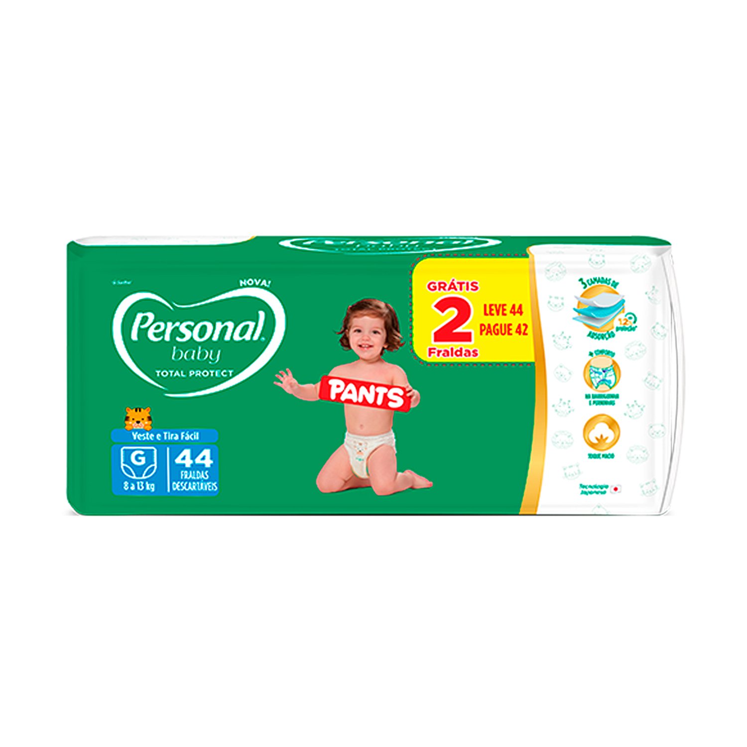 Fralda Personal Total Protect Pants Mega G Leve 44 Pague 42