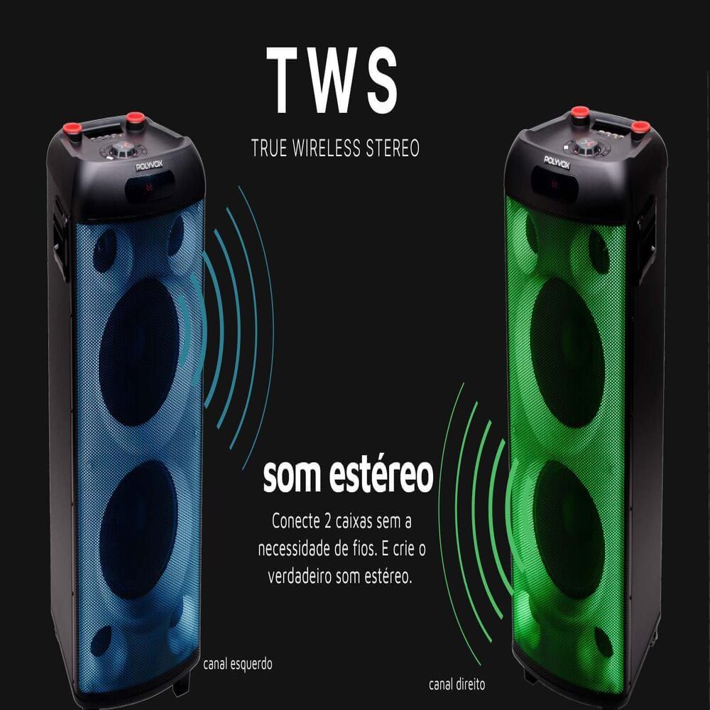 Caixa de Som Amplificada Polyvox XT-990T 2000W Bluetooth
