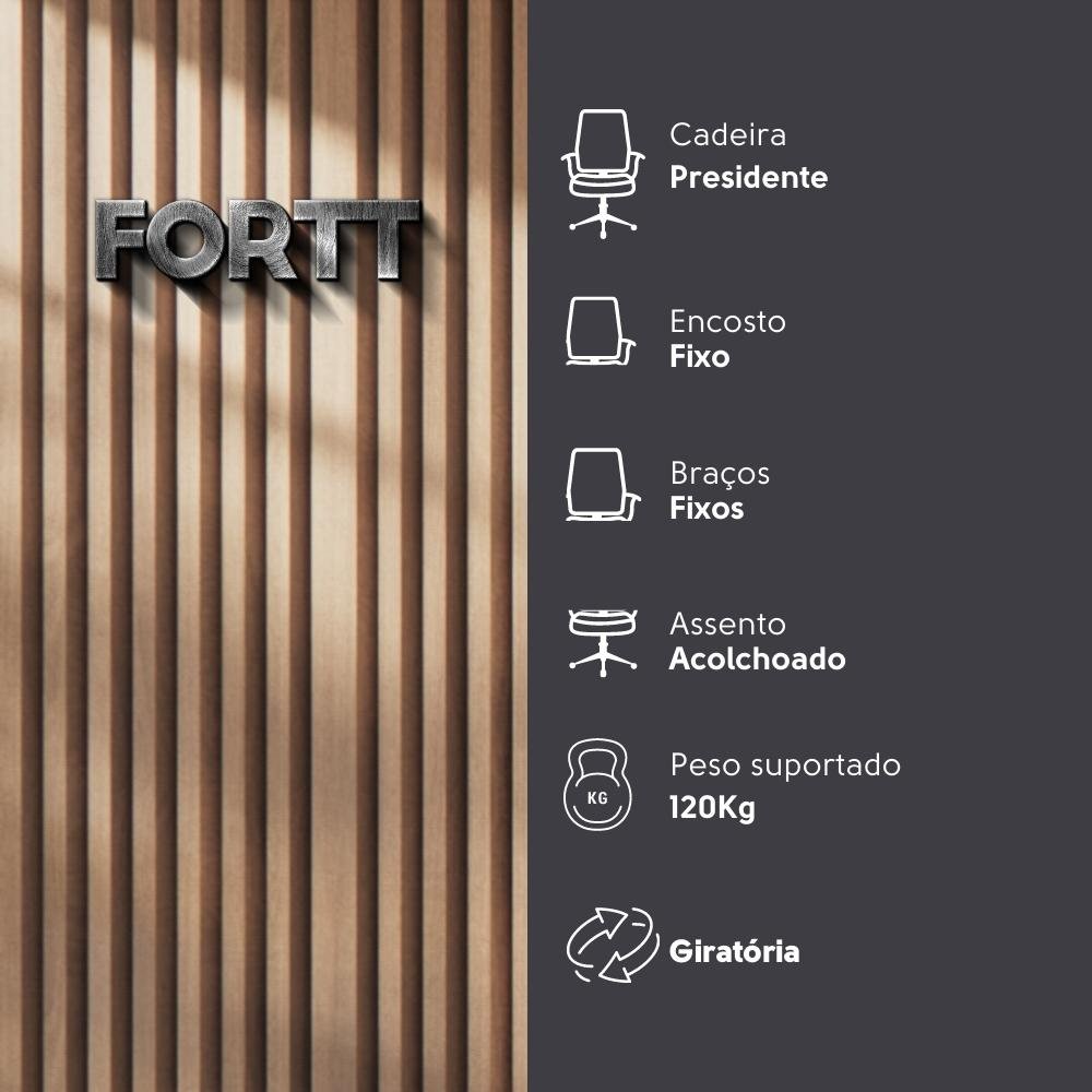 Cadeira De Escritorio Presidente Base Cromada Com Rodinha Fortt Dijon Preta - Cpf08-P