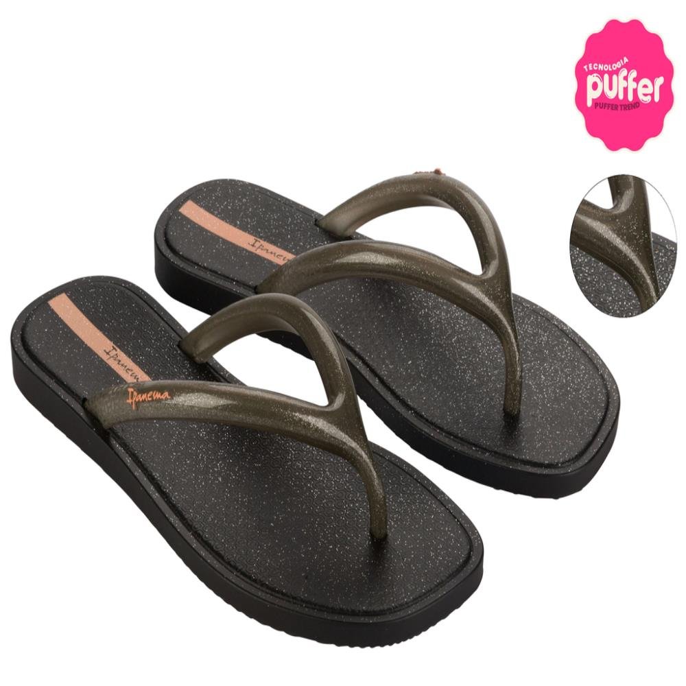 Chinelo Ipanema Puffer Day Brilha 27180 (33-40) Au776 Preto Fume Glitter