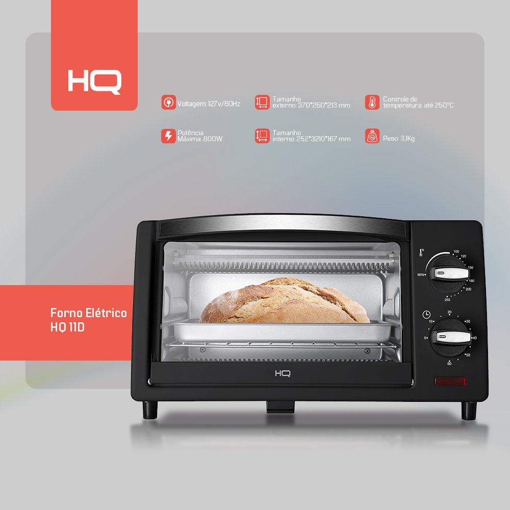 Forno Eletrico HQ 11 Litros HQ11D 800W Preto - 127V