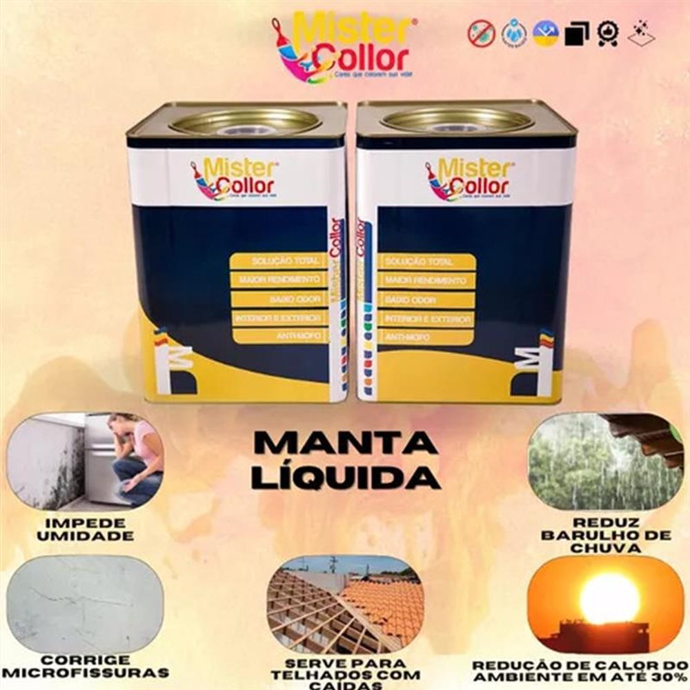 Manta Líquida Cor Branca 6 em 1 Emborrachada Impermeabilizante, Redutor Térmico, Sela Superfície, Resiste Dilatação, AntiBactericida18KG