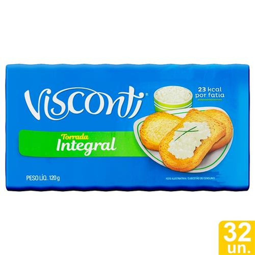 Torrada Integral Visconti 120g - Embalagem com 32 Unidades