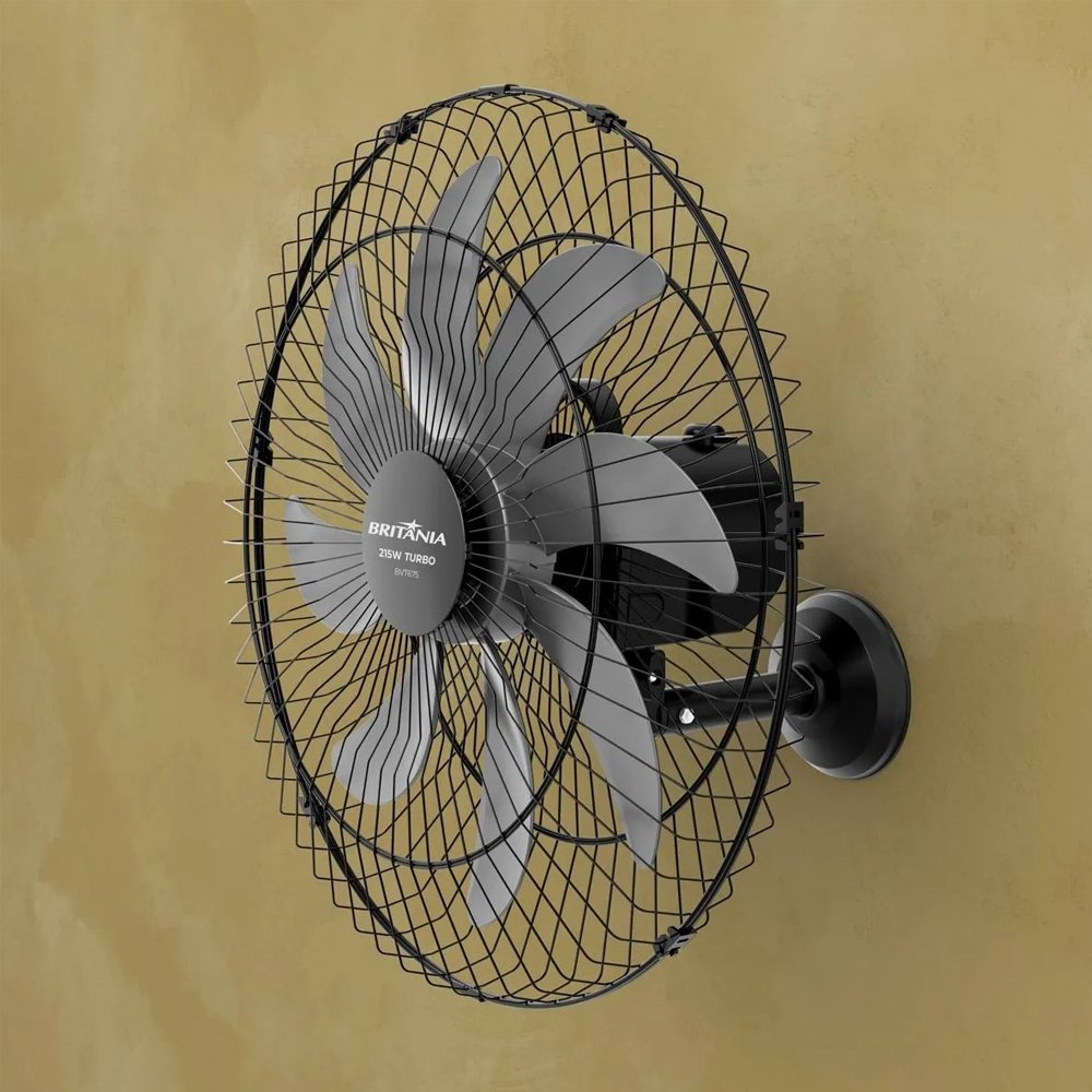 Ventilador de Parede Britânia BVT675 Max Force 60cm - 8 Pás, 3 Velocidades, Preto, 110V