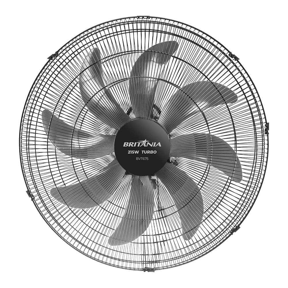 Ventilador de Parede Britânia BVT675 Max Force 60cm - 8 Pás, 3 Velocidades, Preto, 220V