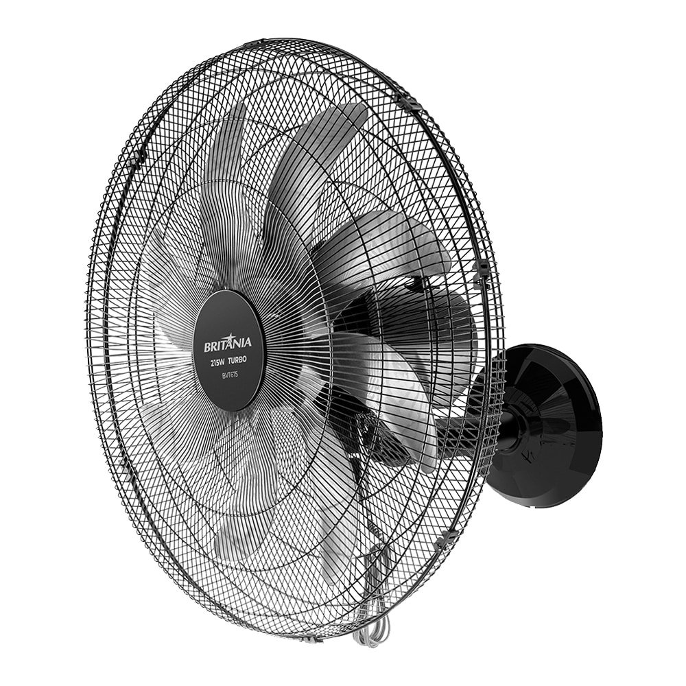 Ventilador de Parede Britânia BVT675 Max Force 60cm - 8 Pás, 3 Velocidades, Preto, 220V