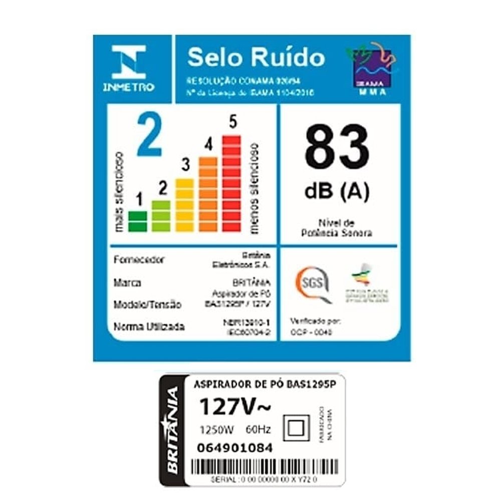 Aspirador de Pó Britânia BAS1295P - 1250W, 2 em 1, Preto, 110V