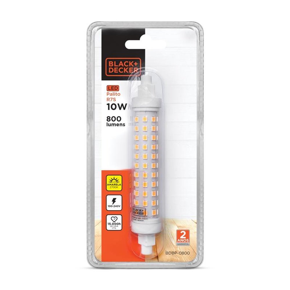 Lampada LED Black+Decker Palito R7S 10W 3000K Amarela