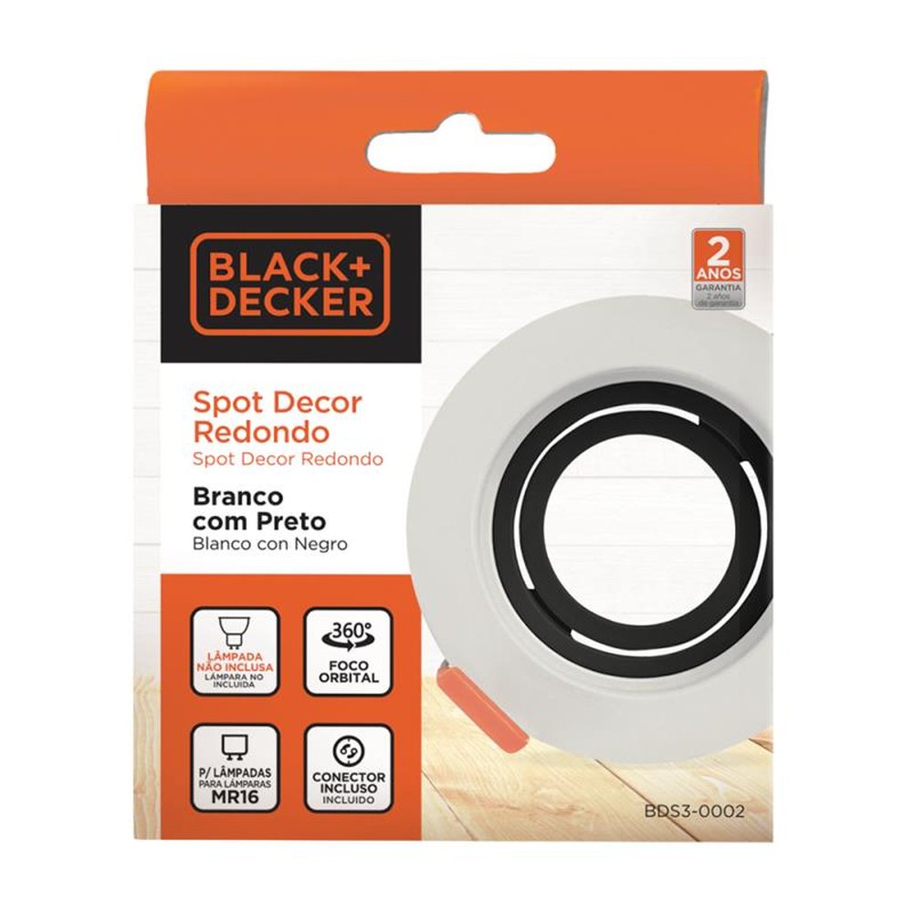 Spot DECOR Black+Decker Redondo P/ MR16 Branco c/ Preto