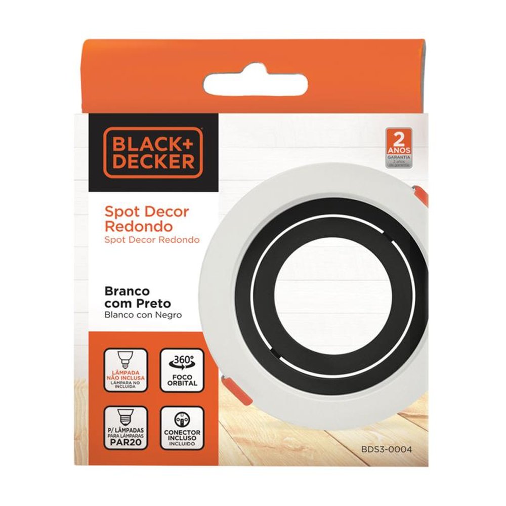 Spot DECOR Black+Decker Redondo P/ Par20 Branco c/ Preto