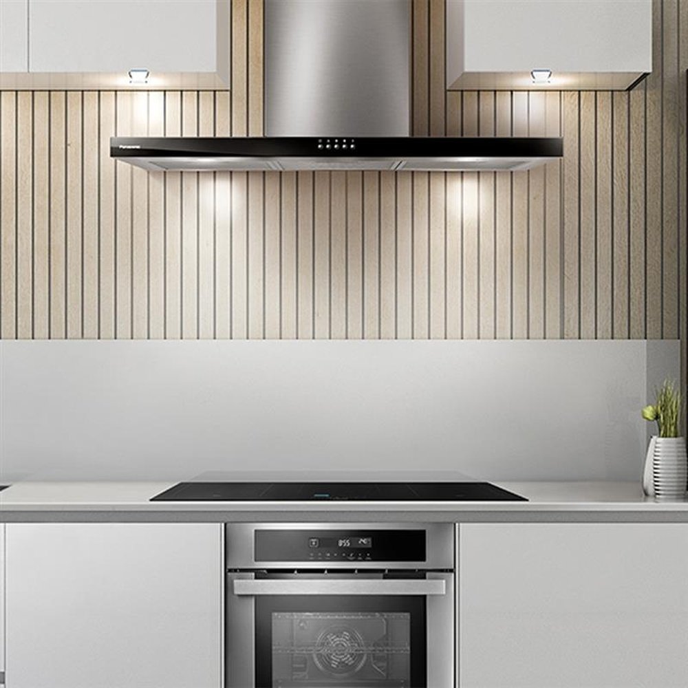 Coifa de Parede 90cm Panasonic 9HSDB2 | Depuração e Exaustão, Inox/Black Glass, 220V
