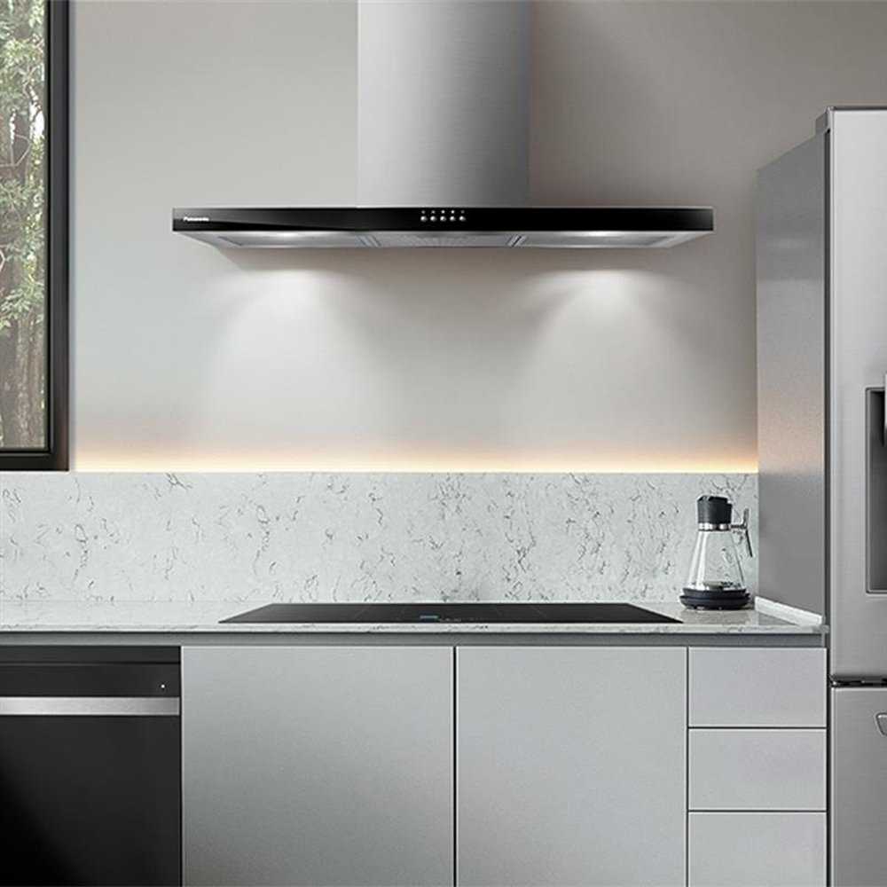 Coifa de Parede 90cm Panasonic 9HSDB2 | Depuração e Exaustão, Inox/Black Glass, 220V