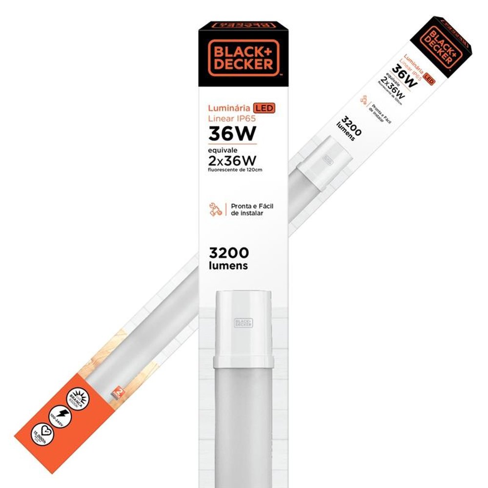 Luminaria LED Linear Pro Black+Decker IP65 36W 120cm 6500K Branca IP65