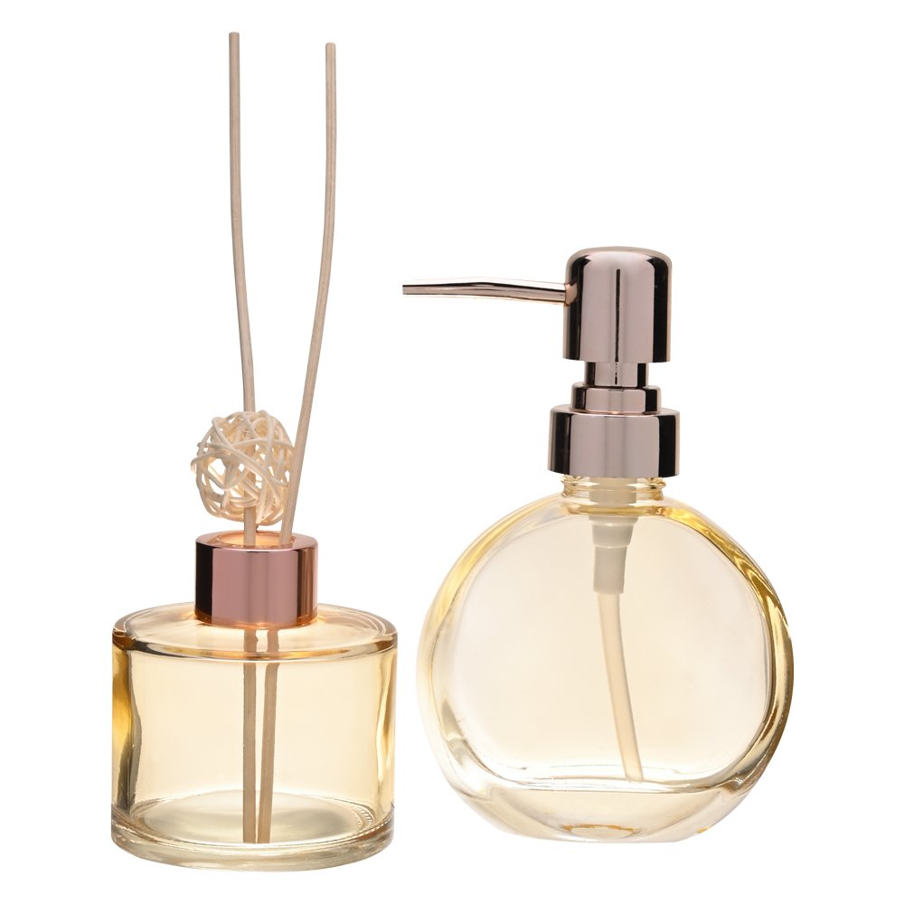 Jogo De Dispenser de Sabão Líquido 160ml e Difusor Aromático 140ml Clear Mimo Style