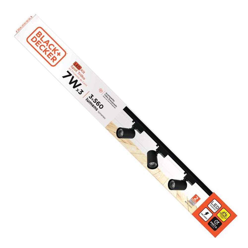 Kit Spot Trilho LED Black+Decker 3x7W 3000K Amarela - Preto