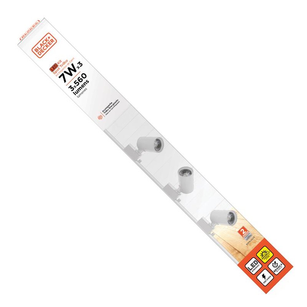 Kit Spot Trilho LED Black+Decker 3x7W 3000K Amarela - Branco