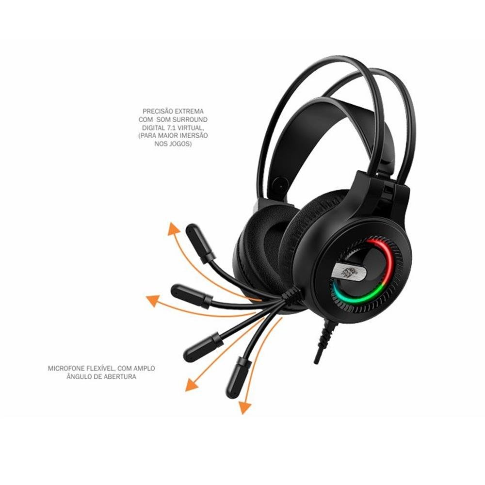 Headset Kmex Gamer RGB 7.1 AR63 Preto